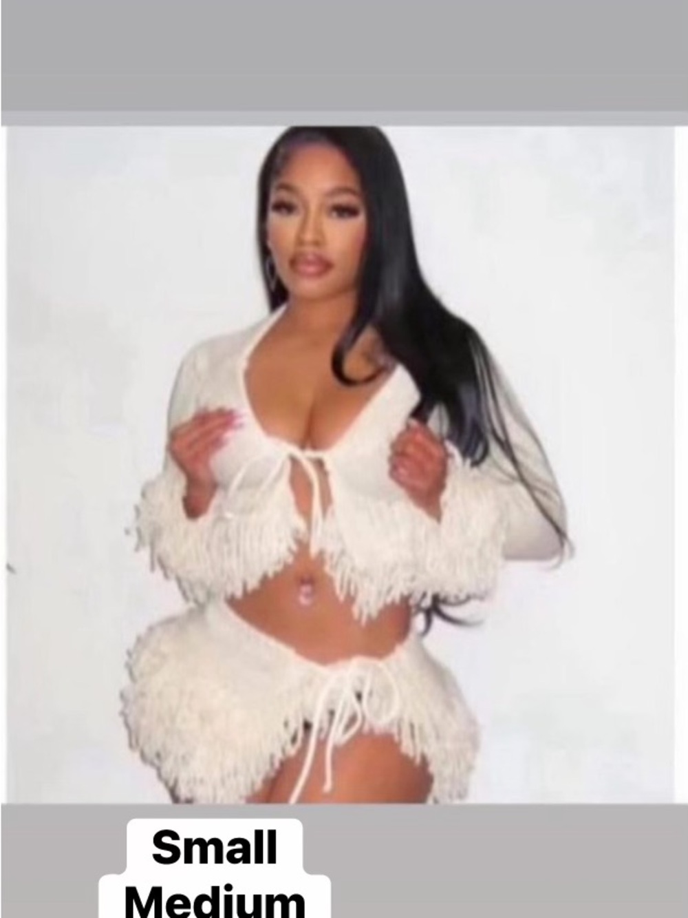 Fringed Two-Piece Crop Top and Mini Skirt Set in Cream